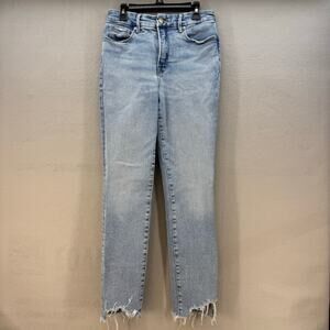 Good American Jeans Women's 6/28 Light Blue Straight Leg Raw Hem High Rise Fit